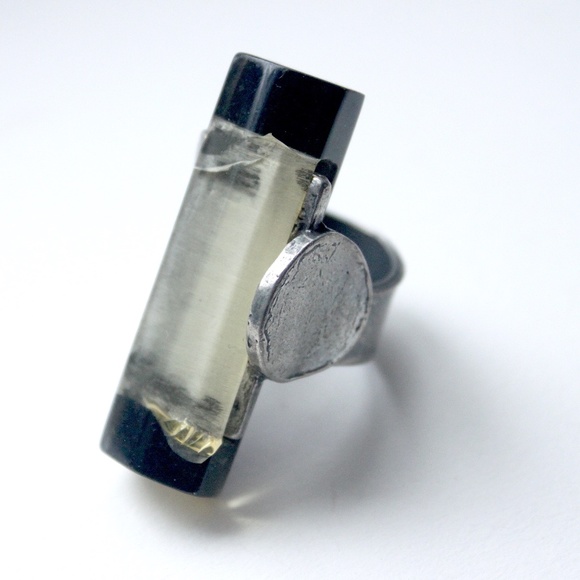 Anne-Marie Chagnon extra large bague ring wide pewter resin étain size US 8 - Picture 7 of 14